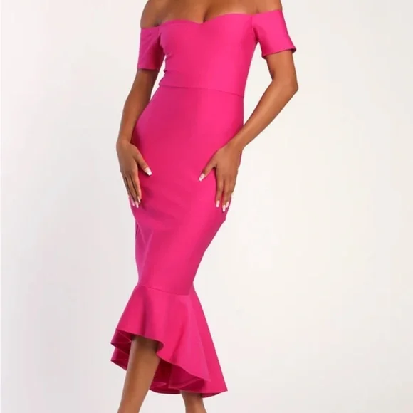 Elegant Pink Off-Shoulder Dress - Picture 1 of 6